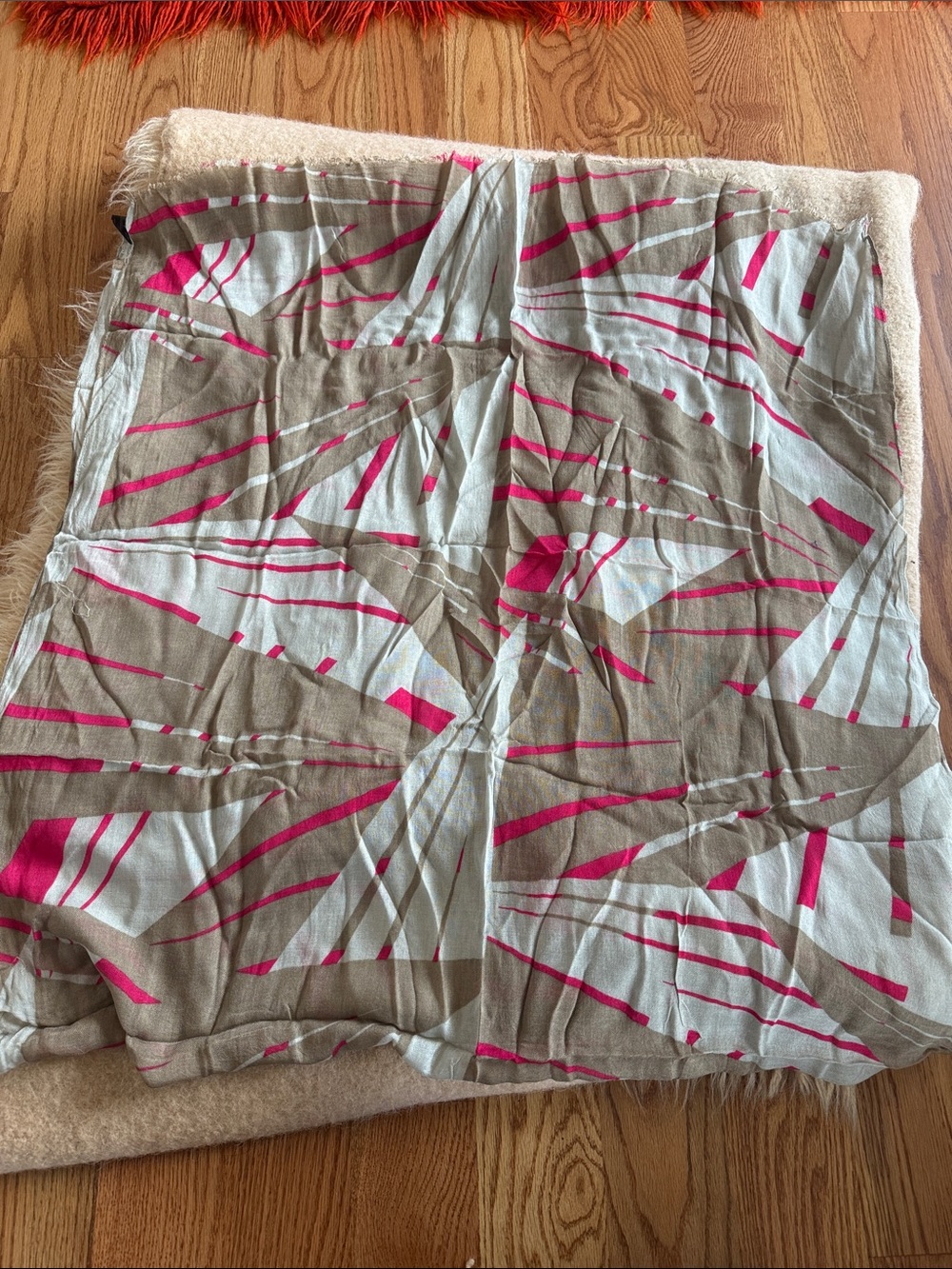 Express Women’s Beige and Hot Pink Printed Scarf oversized viscose rough edge